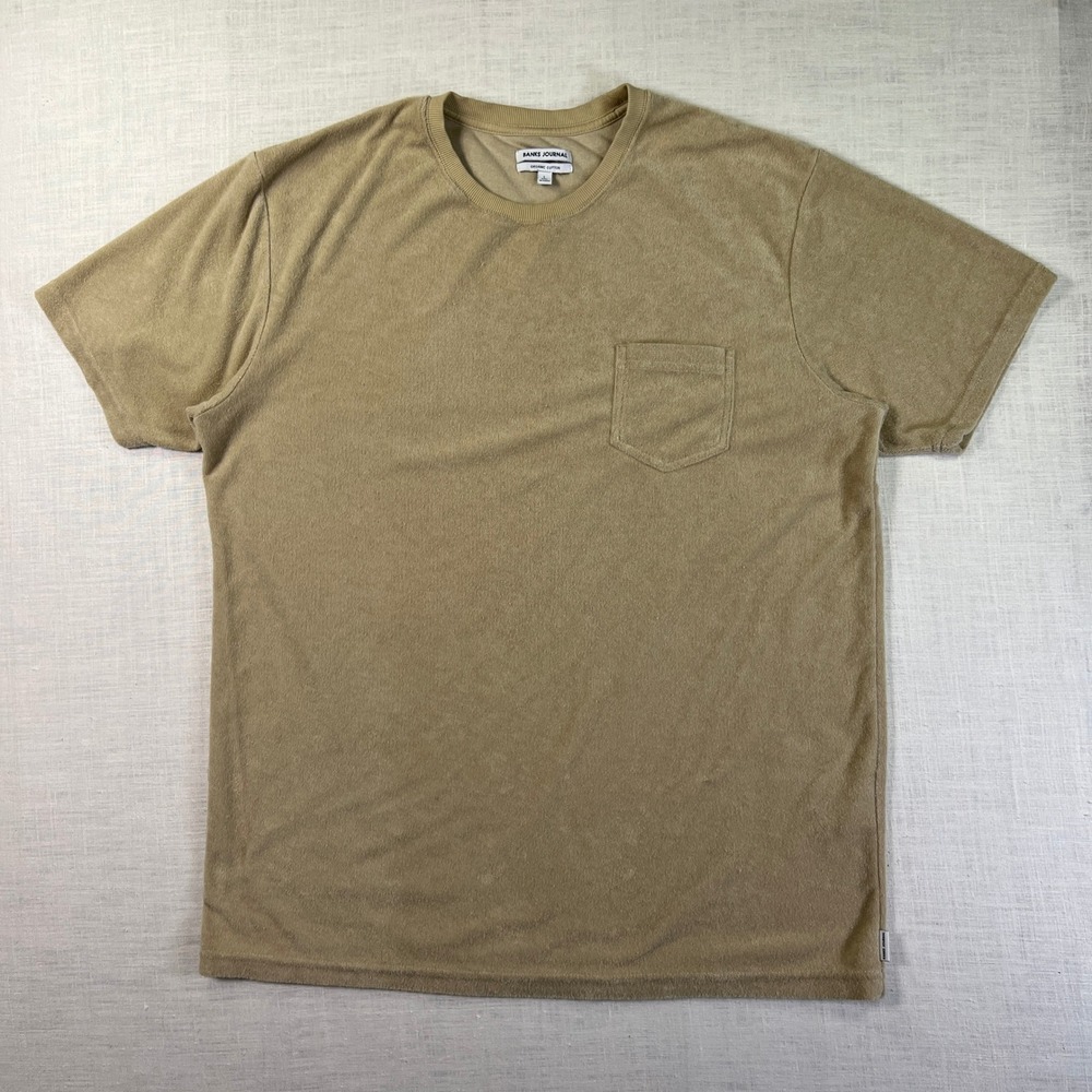 Banks Journal Men's L T-Shirt Organic Cotton Beach Surf Coastal Tan Terry Pocket